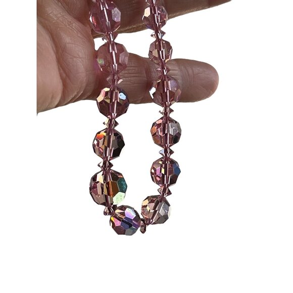 Pink Aurora Borealis Faceted Glass Bead Necklace 18" L Vintage - Picture 4 of 9